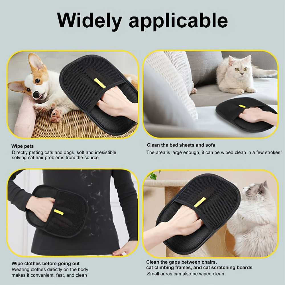 4pcs Cat Hair Removal Gloves - Dual Brush Design, Easy Hair and Fuzz Removal, Ergonomic Pet Grooming Gloves for Cat Owners, Durable & Easy-Clean Home Cleaning Tool, Adjustable Fit Dog Hair Removal Gloves