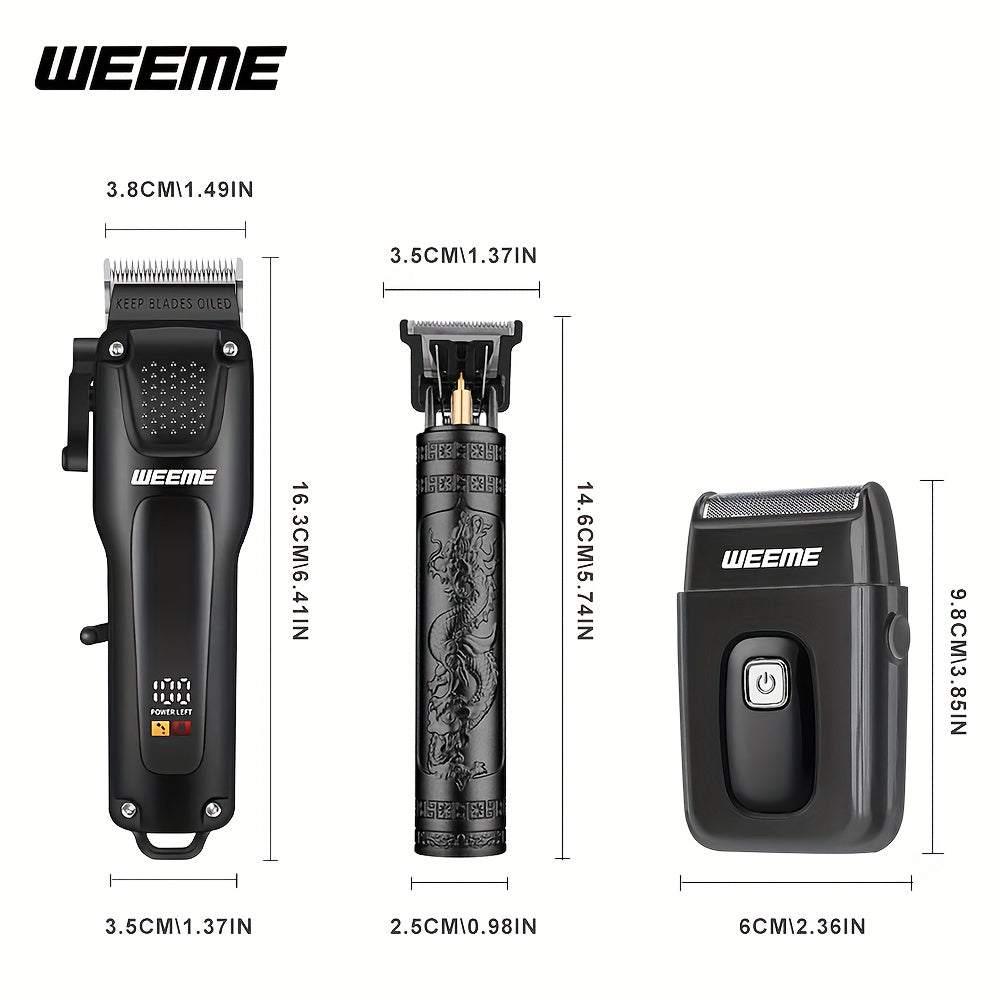 3pcs Grooming Kit Electric Hair Clipper + Beard Trimmer + Shaver + Nose Hair Trimmer, USB Rechargeable with LCD Display