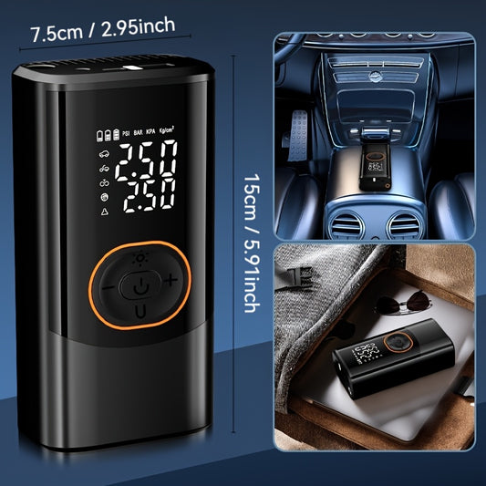 Portable Air Compressor with Digital Pressure Gauge, 150PSI Rechargeable Battery, LED Light, Wireless Tire Pump for Cars, Motorcycles, Bicycles, Etc., Black, Usb Type C