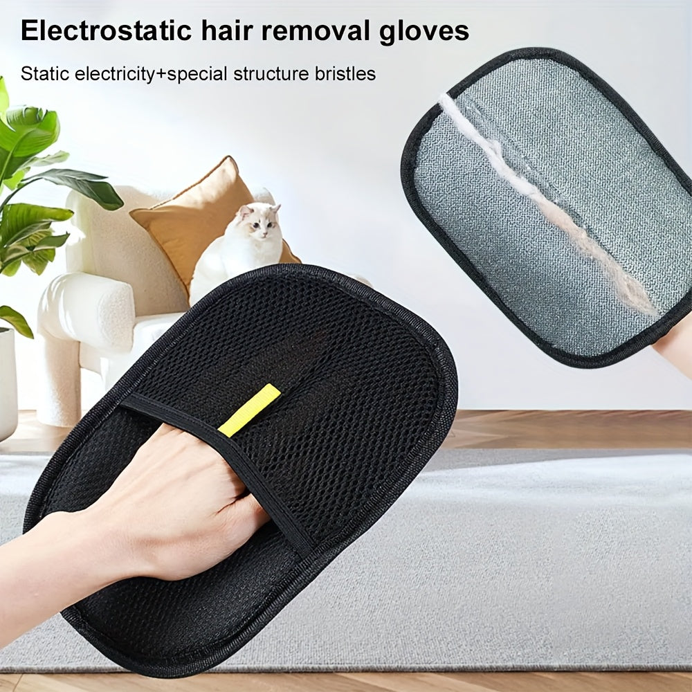 4pcs Cat Hair Removal Gloves - Dual Brush Design, Easy Hair and Fuzz Removal, Ergonomic Pet Grooming Gloves for Cat Owners, Durable & Easy-Clean Home Cleaning Tool, Adjustable Fit Dog Hair Removal Gloves