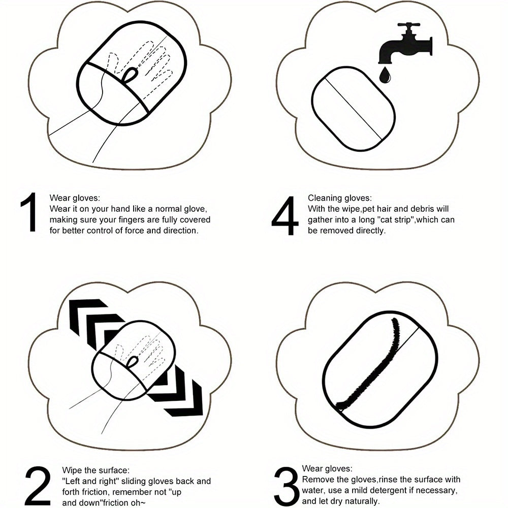 4pcs Cat Hair Removal Gloves - Dual Brush Design, Easy Hair and Fuzz Removal, Ergonomic Pet Grooming Gloves for Cat Owners, Durable & Easy-Clean Home Cleaning Tool, Adjustable Fit Dog Hair Removal Gloves