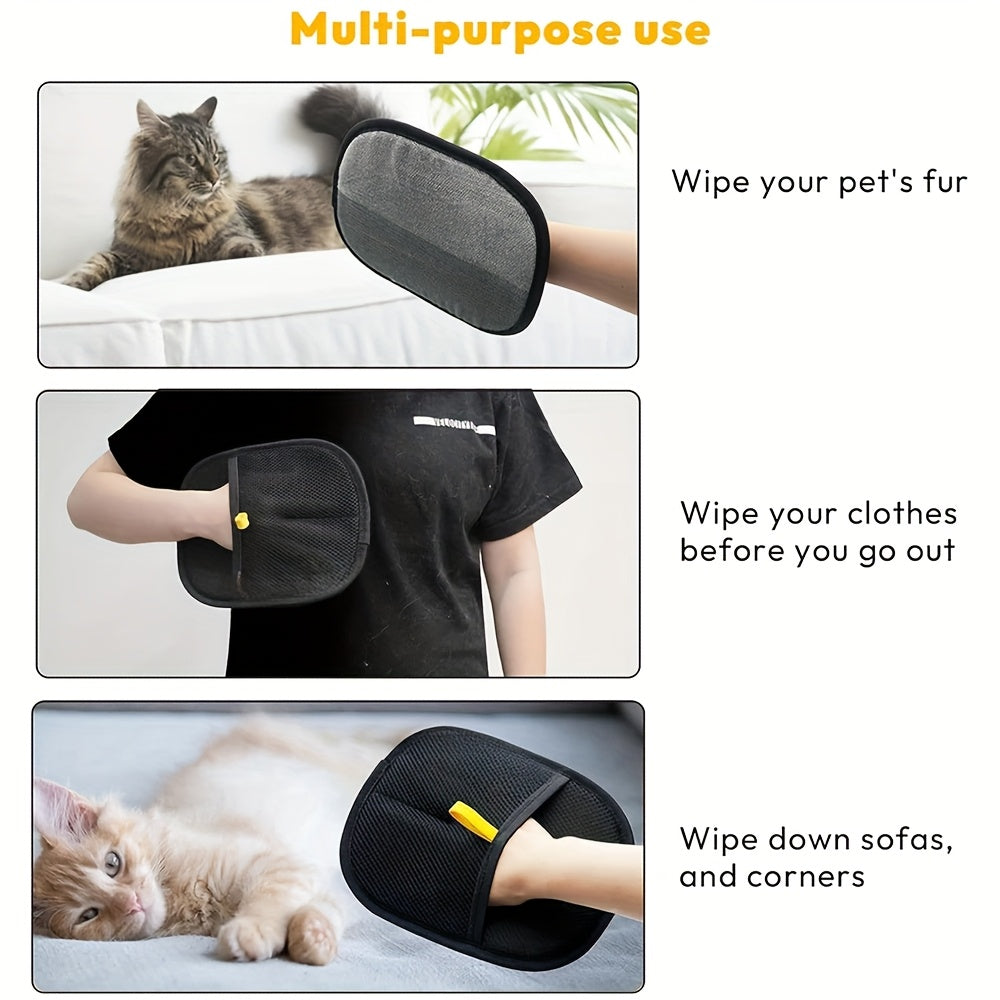 4pcs Cat Hair Removal Gloves - Dual Brush Design, Easy Hair and Fuzz Removal, Ergonomic Pet Grooming Gloves for Cat Owners, Durable & Easy-Clean Home Cleaning Tool, Adjustable Fit Dog Hair Removal Gloves