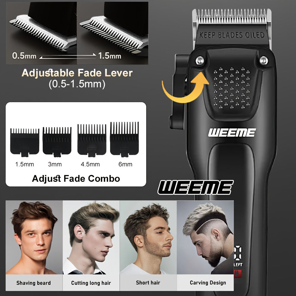 3pcs Grooming Kit Electric Hair Clipper + Beard Trimmer + Shaver + Nose Hair Trimmer, USB Rechargeable with LCD Display