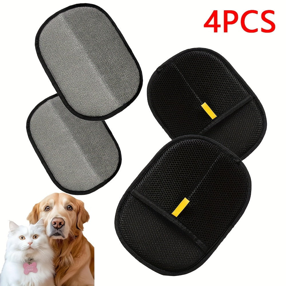 4pcs Cat Hair Removal Gloves - Dual Brush Design, Easy Hair and Fuzz Removal, Ergonomic Pet Grooming Gloves for Cat Owners, Durable & Easy-Clean Home Cleaning Tool, Adjustable Fit Dog Hair Removal Gloves