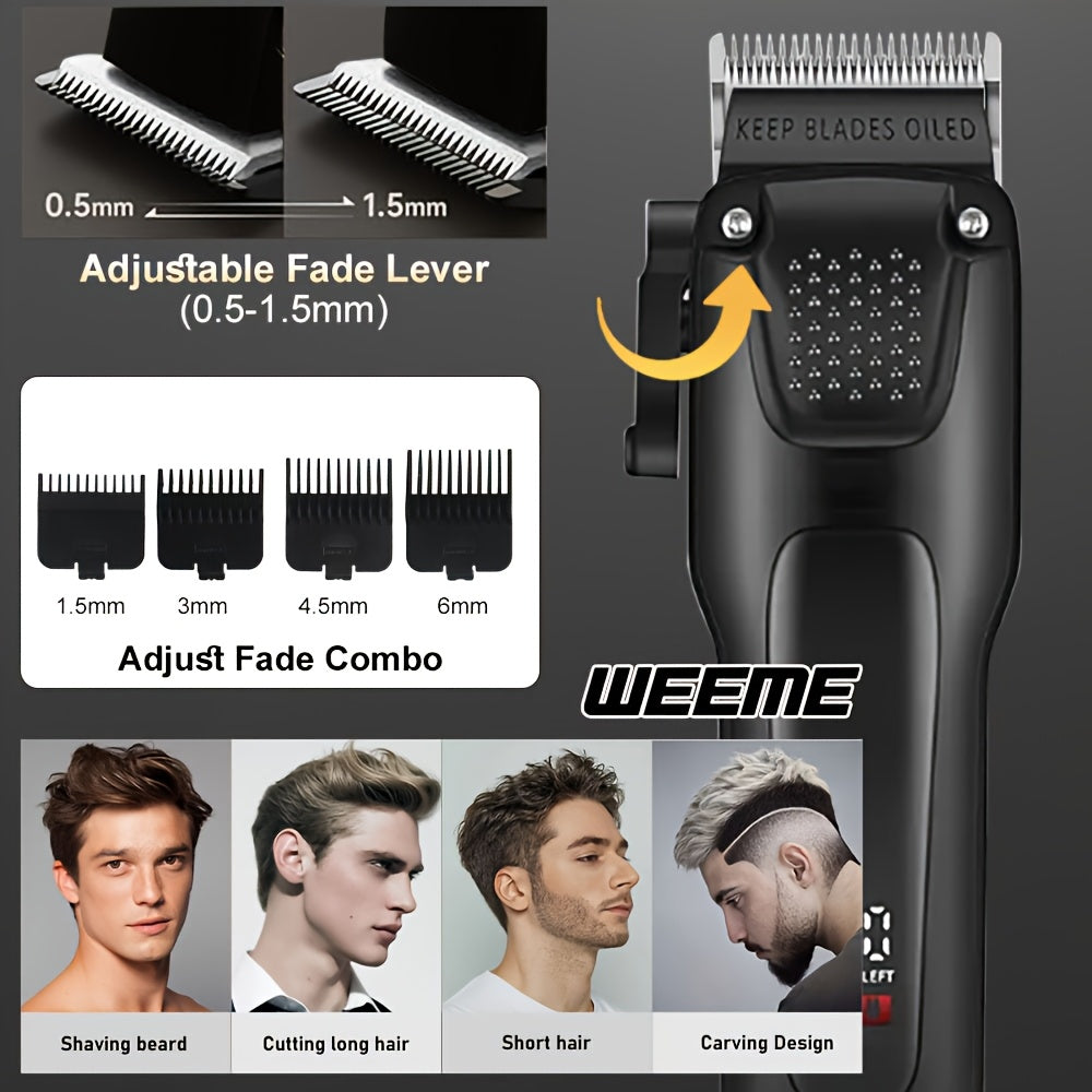 3pcs Grooming Kit Electric Hair Clipper + Beard Trimmer + Shaver + Nose Hair Trimmer, USB Rechargeable with LCD Display